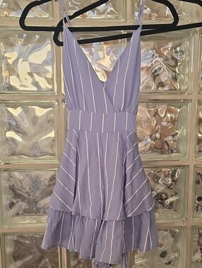 Baby Blue Striped V-Neck Tiered Romper